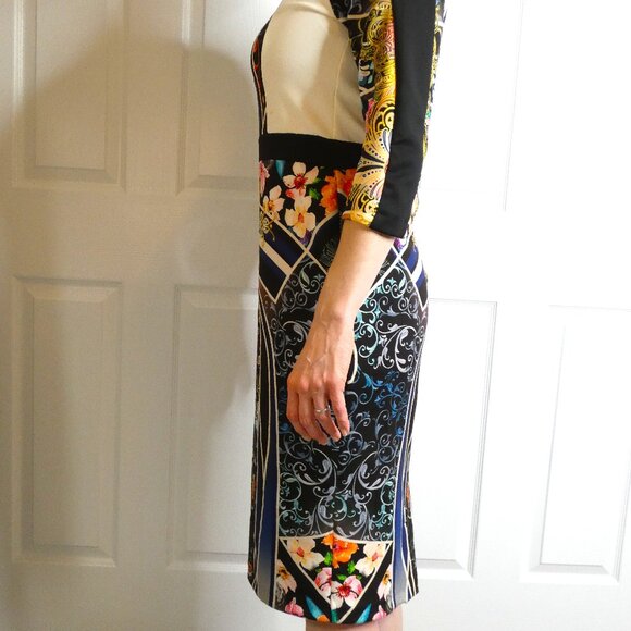 River Island Dress Wm Sz 8 Abstract Stretchy Unique Posh British Bombshell OOAK - Picture 8 of 12